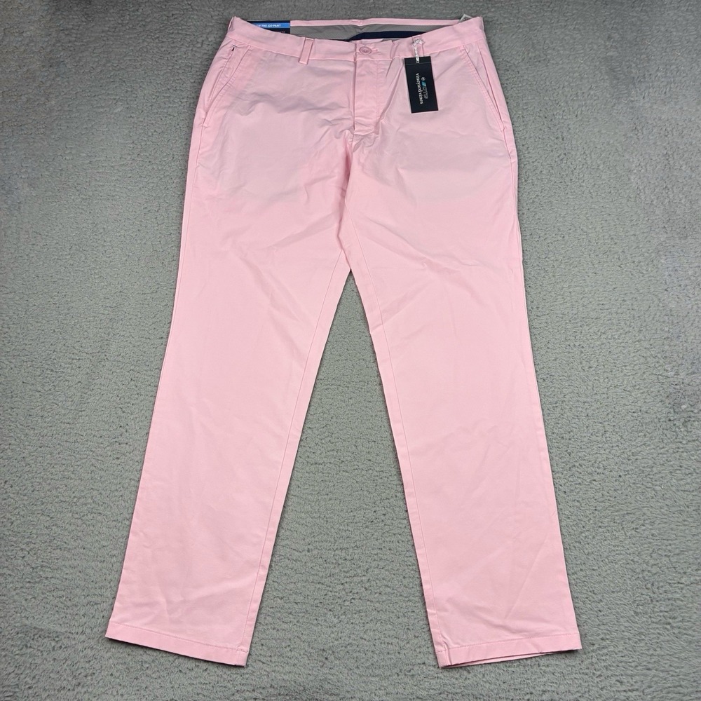 Vineyard Vines On-The-Go Pants Mens 34x30 Pink Stretch Golf Chino NWT